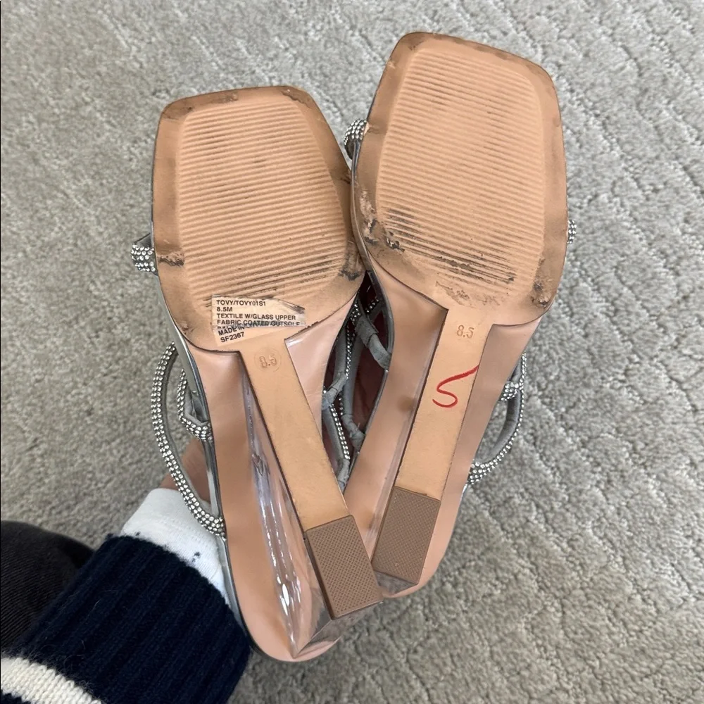 Steve Madden Tovy Rhinestone Lucite Wedge Slip On Evening Sandals Sz 8.5